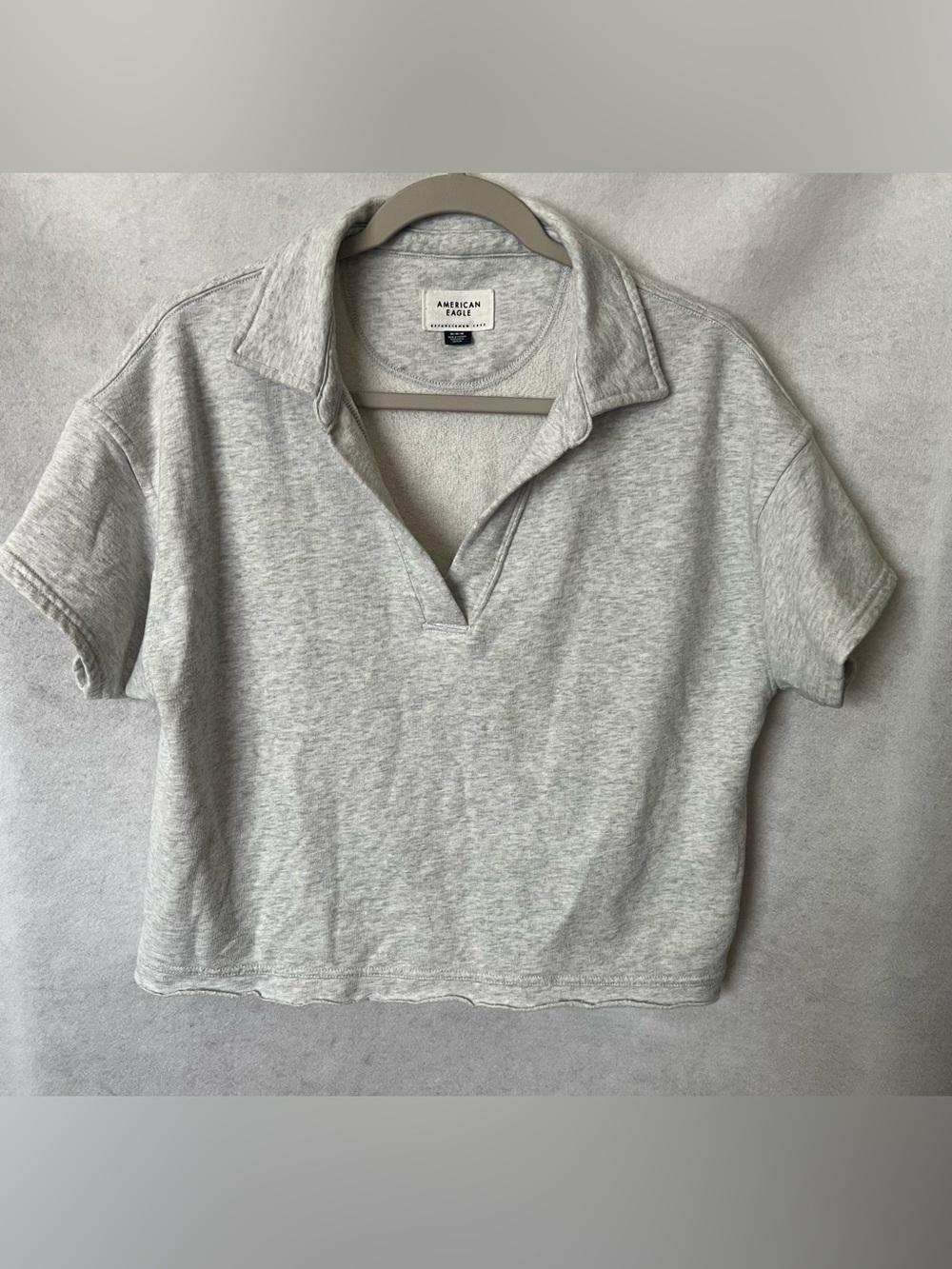 American Eagle Cropped Fleece Polo Sweatshirt